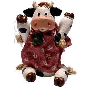 Russ & Co. 13900 Country Kin Sculptstone Jointed Cow w/Green Bell Figurine VTG